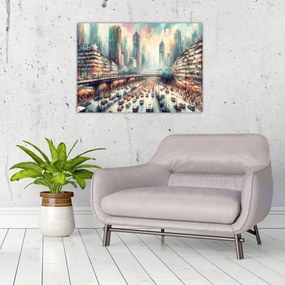Tablou pe sticlă - Viața din marele oraș (70x50 cm)