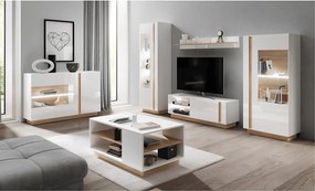 Vitrina inalta 60, alb stejar grandson alb lucios, CITY