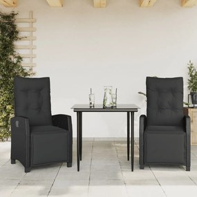 3212960 vidaXL Set mobilier de grădină cu perne, 3 piese, negru, poliratan