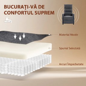 HOMCOM Fotoliu Reclinabil Manual cu Masaj 160°, Chenille, Suport Picioare, Telecomandă, Buzunare, Gri Închis | Aosom Romania