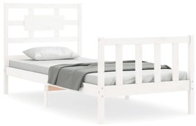 3192522 vidaXL Cadru de pat cu tăblie single, alb, lemn masiv