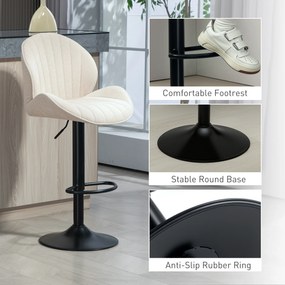 HOMCOM Set de 2 Scaune de Bar cu Suport pentru Picioare, din Țesătură cu Efect de Cinilie, 48x50x94-115 cm, Negru și Bej | Aosom Romania