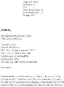Lampadar, Lampa de podea design minimalist stil nordic Contina 2010994035 NL