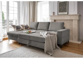 Colțar gri extensibil cu tapițerie din catifea reiată (cu colț pe partea stângă ) Lofty Lilly – Miuform