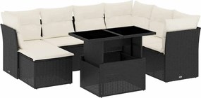 vidaXL Set mobilier de grădină cu perne, 8 piese, negru, poliratan