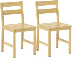 HOMCOM Set de 2 Scaune de Masă din Bambus, Scaune de Bucătărie cu Spătar Curbat, Șezut cu Lamele, Scaun pentru Bucătărie, Dormitor, Living, Culoare Naturală | Aosom Romania