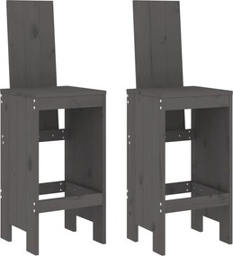vidaXL Scaune de bar, 2 buc., gri, 40x42x120 cm, lemn masiv de pin
