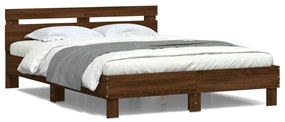 3207552 vidaXL Cadru de pat cu tăblie și LED, stejar maro, 140x200 cm