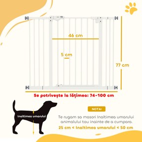 PawHut Poartă Extensibilă pentru Câini fără Șuruburi, Poartă de Siguranță Reglabilă cu 2 Extensii, 94-100 cm, Alb | Aosom Romania