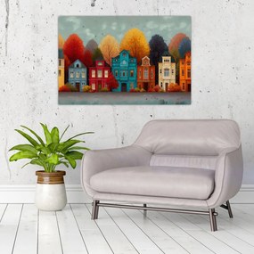 Tablou - Oraș de toamnă pictat (90x60 cm)