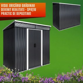 Căsuță de grădină pentru unelte L cu ferestre, 200x125x180 cm, antracit Gardebruk