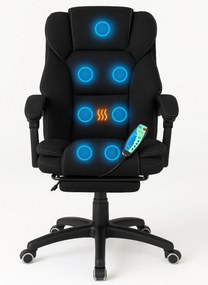 RESIGILAT- Scaun directorial, Masaj si Incalzire in 7 puncte, spatar rabatabil, suport pentru picioare, material textil premium, Negru