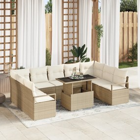 vidaXL Set de Canapea de Grădină, 10 Piese, Pernuțe Bej, din Rattan Poliester
