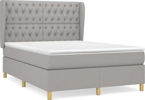 vidaXL Pat box spring cu saltea, gri deschis, 140x190 cm, textil