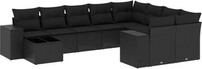 vidaXL Set canapele de grădină cu perne, 10 piese, negru, poliratan