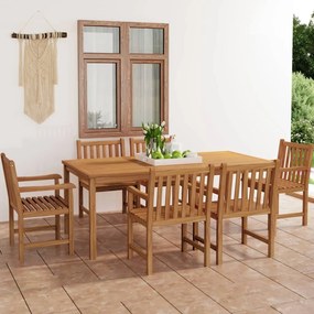 Set mobilier de gradina, 7 piese, lemn masiv de tec Cu cotiera  , 7