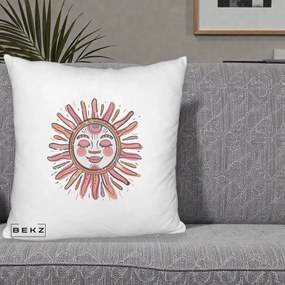 Perna Decorativa Soare Roz Tribal, 40x40 cm, Alb Pufos, Husa Detasabila, Perna Inclusa, BEKZ®