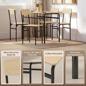 HOMCOM Set de Masă Rectangulară și 4 Scaune, Negru și Culoare Lemn | Aosom Romania