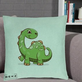 Perna Decorativa Brontosaur Verde Simpatic, 40x40 cm, Verde Menta, Husa Detasabila, Perna Inclusa, BEKZ®