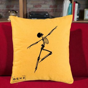 Perna Decorativa Schelet Dansator Silueta Neagra Halloween, 40x40 cm, Galben, Husa Detasabila, Perna Inclusa, BEKZ®