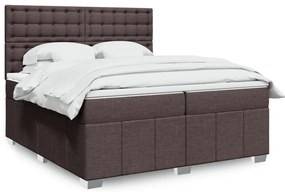vidaXL Pat box spring cu saltea, maro închis, 200x200 cm, textil