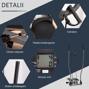 HOMCOM Stepper Fitness cu Maner, Bante Elastice, LCD, Oțel/ABS, Argintiu-Negru | Aosom Romania