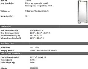 Oglinda decorativa LUX Verona S, alama antica 40x90cm 116006 HZ