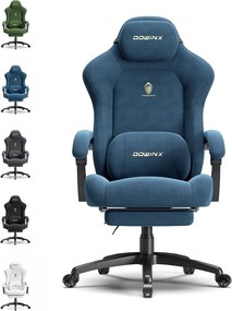 DOWINX – Scaun Gaming, Suport Lombar cu Masaj, Șezut cu Arcuri Metalice și Spumă, Rabatabil 90°-160°, Suport picioare, Rezistent 160 kg, material textil, Albastru