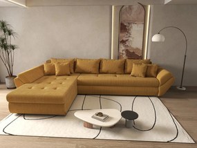 Colțar extensibil dumonde cu ladă de depozitare si sezut confortabil din spuma high-density, Loana XL Zoom Mustar 335x185 cm