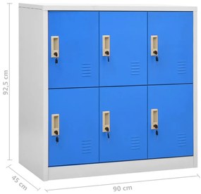 Dulapuri vestiar 2 buc. gri deschis albastru 90x45x92,5 cm otel 2, light grey and blue, cu 6 dulapuri, 1