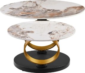 Masuta de cafea moderna cu doua blaturi rotative din ceramica DANCING RINGS 80-135cm