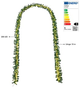 Ghirlanda artificială de crăciun 10 m verde cu 200 diode LED