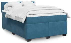 vidaXL Pat box spring cu saltea, albastru închis, 140x200 cm, catifea