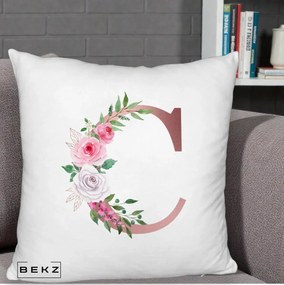 Cadou Personalizat - Perna Personalizata Monograma Rose Gold Litera C, 40x40 cm, Alb Pufos, Husa Detasabila, Perna Inclusa, BEKZ®
