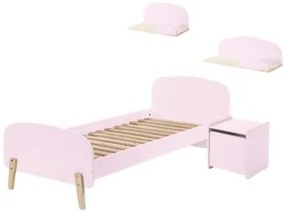 Set KIDDY în roz format dintr-un Pat copii (90x200), noptieră și 2 rafturi de perete (45 și 65 cm).