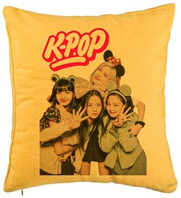 Perna Decorativa K-pop, 40x40 cm, Galben, Husa Detasabila, Burduf