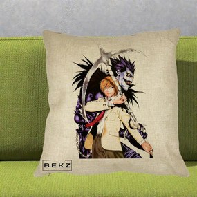 Perna Personalizata Death Note Light si Ryuk Duo, 40x40 cm, Crem, Husa Detasabila, Perna Inclusa, BEKZ®