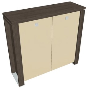 Dulap mediu Verno+ 140 x 46 x 130 cm, uși de sticlă, stejar antracit / vanilie