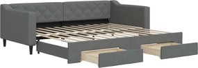 vidaXL Pat de zi cu extensie și sertare, gri închis, 90x200 cm textil