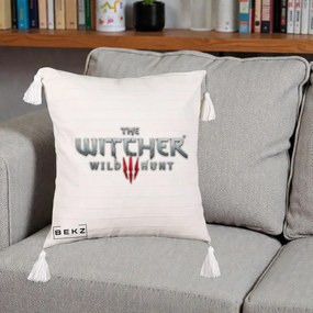 Perna Personalizata The Witcher 3 Wild Hunt, 40x40 cm, Bej cu Franjuri, Husa Detasabila, Perna Inclusa, BEKZ®