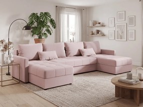 SET Canapea extensibila in U VENORIA 285x146 cm, roz pudra + 2 pernute GRATUIT II. calitate