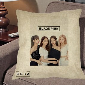 Perna Personalizata K-pop BLACKPINK Foto Grup-Negru, 40x40 cm, Crem, Husa Detasabila, Perna Inclusa, BEKZ®