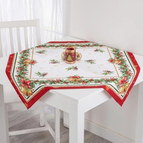 Fată de masă de Crăciun cu imprimeu ILEX ŞI CLOPOŢEI 85 x 85 cm