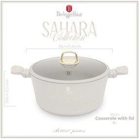 Oală cu capac 30 cm, 8L – Berlinger Haus Sahara Collection BH 8073, crem, cu strat antiaderent titan, ideală pentru familii mari