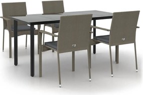 vidaXL Set mobilier grădină cu perne, 5 piese, negru și gri, poliratan