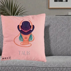 Perna Personalizata Zodie Taur, 40x40 cm, Roz, Husa Detasabila, Perna Inclusa, BEKZ®