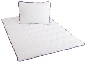 Patura matlasata pentru tot anul 140x200 cm cu perna BELLA LAVENDER 70x90 cm, alba