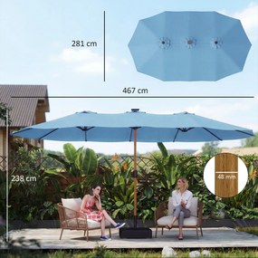 Outsunny Umbrelă de grădină dublă 5 x 3 m umbrelă de exterior cu bază inclusă, manivelă, protecție UV, albastru | Aosom Romania