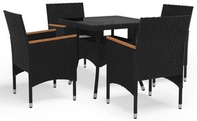 3058324 vidaXL Set mobilier grădină, 5 piese, negru, poliratan, lemn acacia