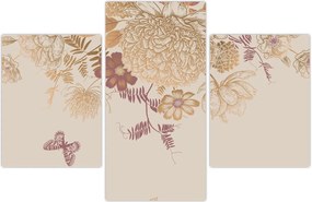 Tablou - Vintage, flori și fluturi (90x60 cm)